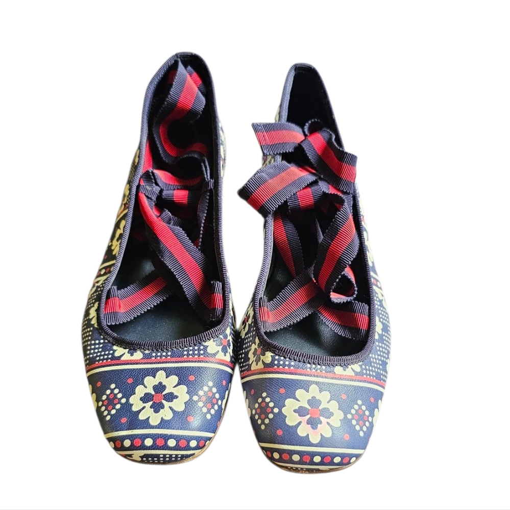 J. CREW Floral Patterned Ballet Flats with Ribbon Ties